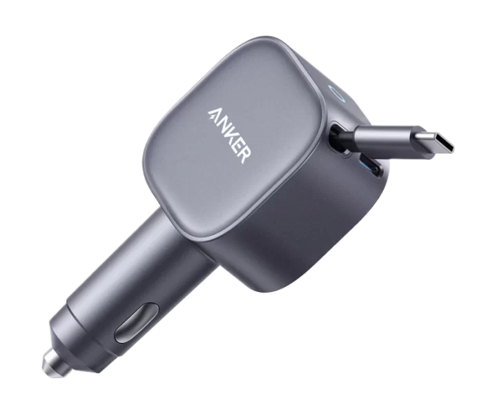 Anker Nano Car Charger (75W, USB-C Port, Built-In Retractable USB-C Cable)