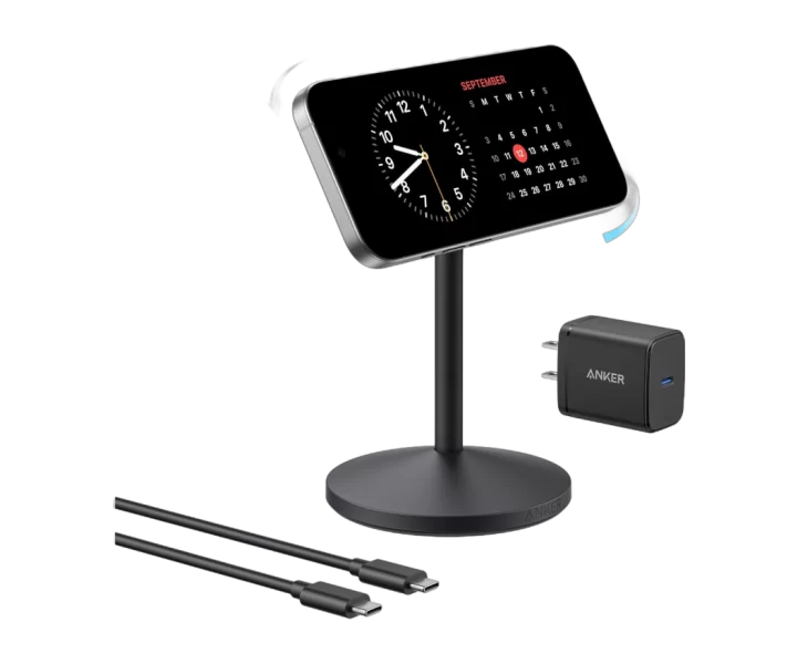 Anker MagGo iPhone 17 MagSafe Charger Compatible Stand (Qi2 15W,With Adapter)