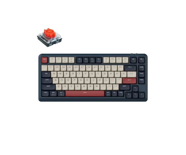Keychron J1 QMK Wireless Mechanical Keyboard — Dark Blue / RGB Backlight (Hot-Swappable) / Red