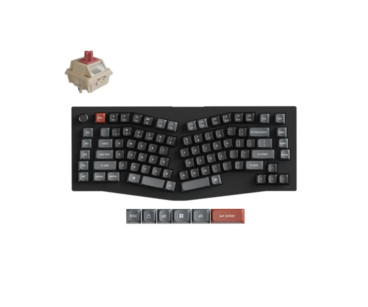 Keychron V10 Ultra 8K Wireless Custom Mechanical Keyboard — Fully Assembled Knob / Black / Keychron Silk POM Switch - Red