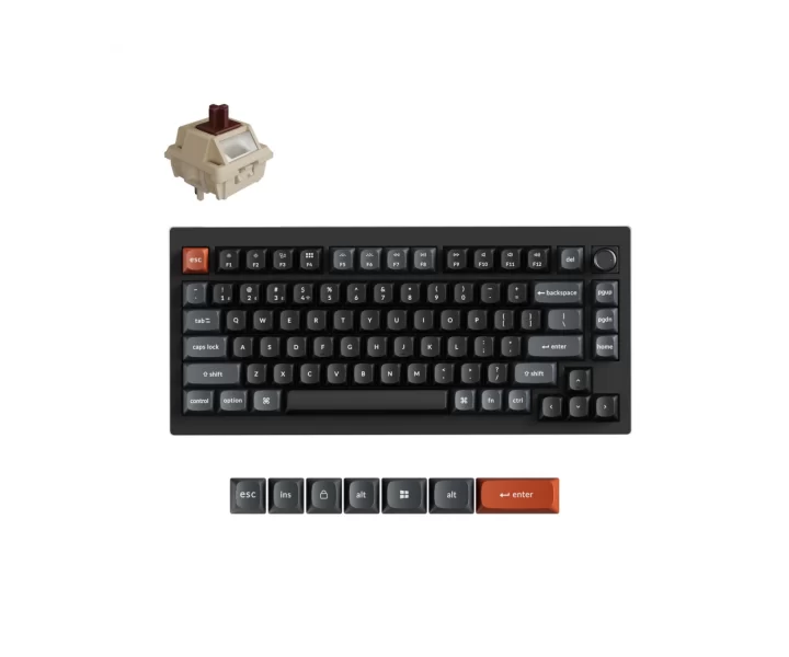 Keychron V1 Ultra 8K Wireless Custom Mechanical Keyboard — Fully Assembled Knob / Black / Keychron Silk POM Switch - Brown