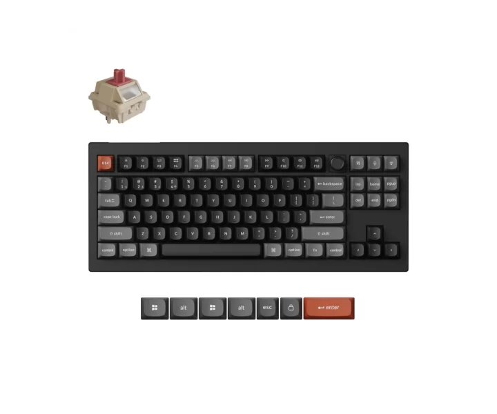 Keychron V3 Ultra 8K Wireless Custom Mechanical Keyboard — Fully Assembled Knob / Black / Keychron Silk POM Switch - Red