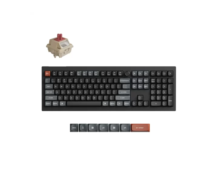 Keychron V6 Ultra 8K Wireless Custom Mechanical Keyboard — Fully Assembled Knob / Black / Keychron Silk POM Switch - Red