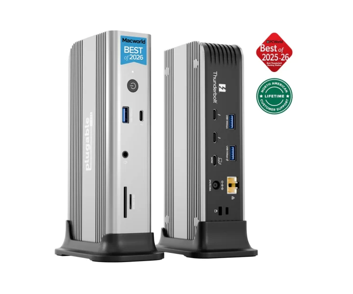Plugable Thunderbolt 5 Dock with 3x Thunderbolt 5 Ports, 140W Laptop Charging