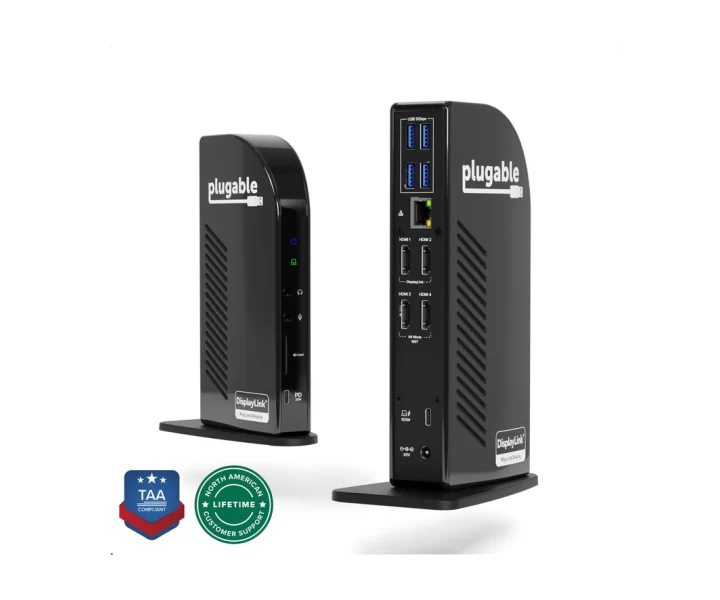 Plugable USB-C Docking Station for 4 Monitor Setup, 96W-TAA Compliant