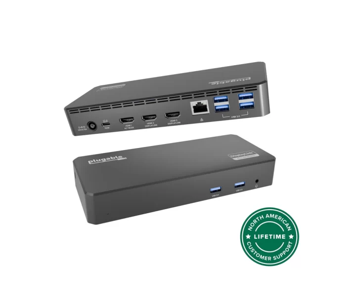Plugable USB-C Triple Monitor Docking Station, 100W Laptop Charging