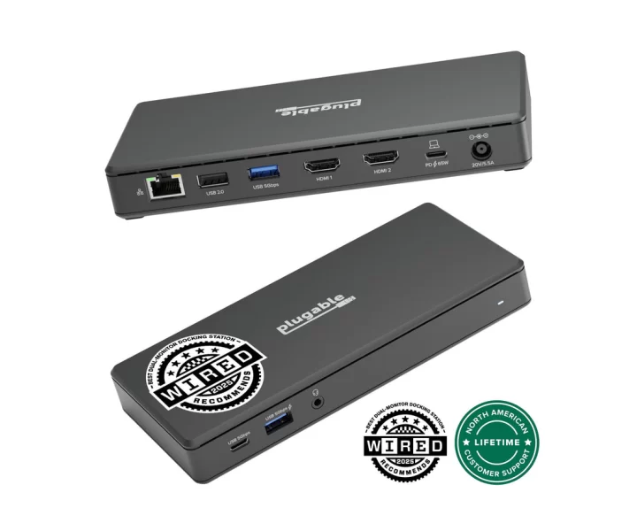 Plugable USB-C Dual HDMI Display Docking Station for Windows, ChomeOS, 65W Laptop Charging