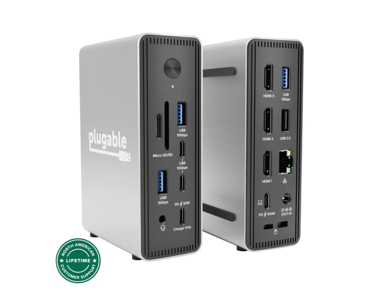 Plugable USB-C Triple Monitor Docking Station for Windows, 100W Laptop Charging