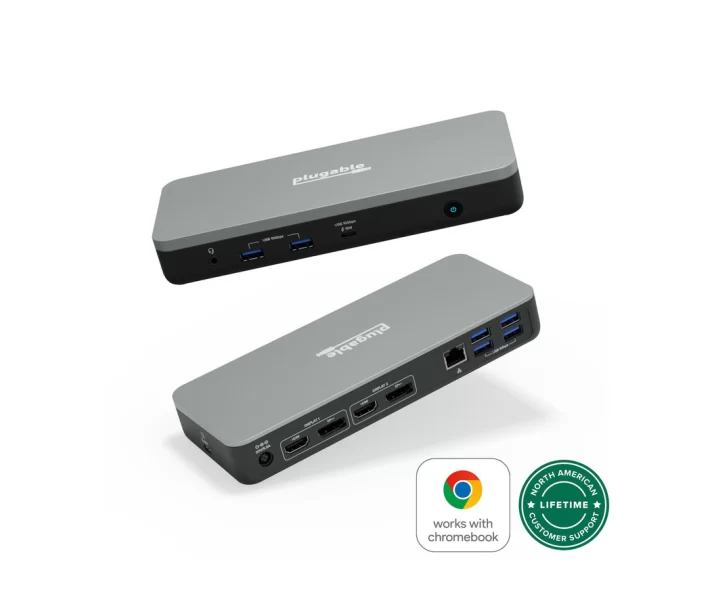 Plugable USB-C Dual Monitor Docking Station, Certified Works with Chromebook, 60W Charging