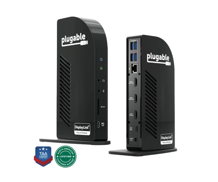 Plugable USB-C Triple Monitor Docking Station with 100W Laptop Charging, TAA Compliant