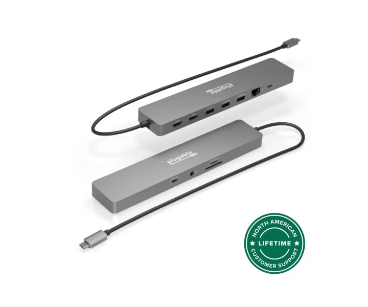 Plugable 11-in-1 USB-C Hub 100W Pass-through, Dual Monitor 4K 60Hz HDMI