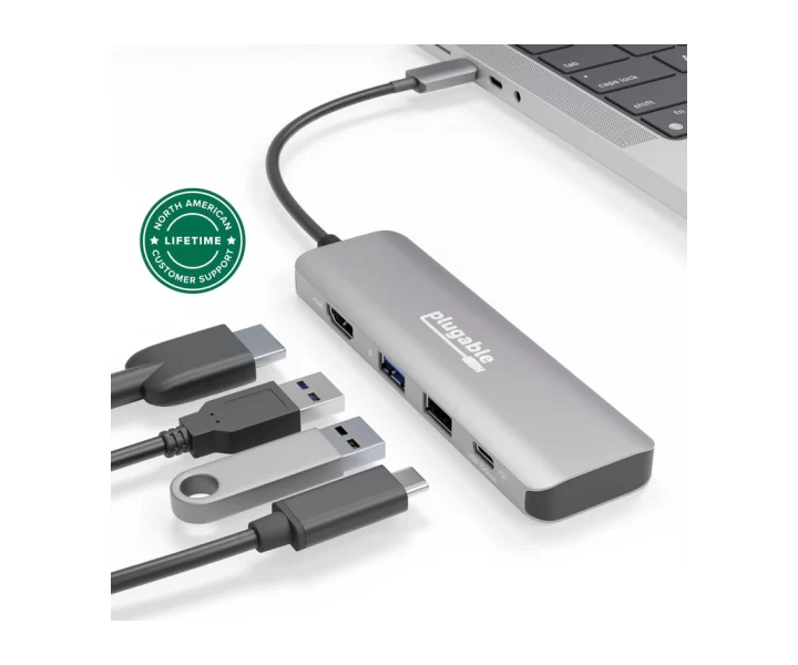 Plugable 4-in-1 USB-C Hub with 4K HDMI, 100W Charging