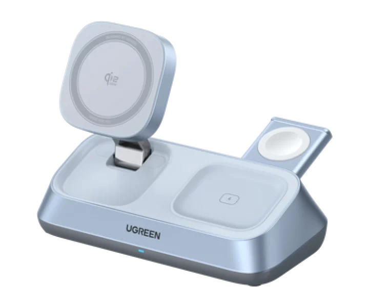UGREEN MagFlow 3-in-1 Magnetic Wireless Desktop Charger (Qi2 25W, MagSafe-Compatible)