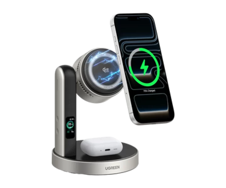 UGREEN MagFlow Pro Magnetic Wireless Charging Stand (2-in-1, Qi2 25W, Smart Cooling System)