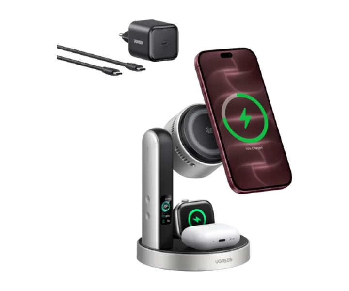 UGREEN MagFlow Pro Magnetic Wireless Charging Stand (3-in-1, Qi2 25W)